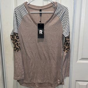 Long Sleeve Stripe/Leopard Sweater NWT